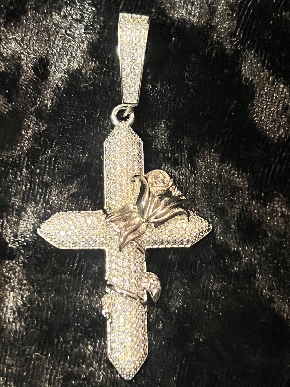 Cross Pendant with Rose Accent